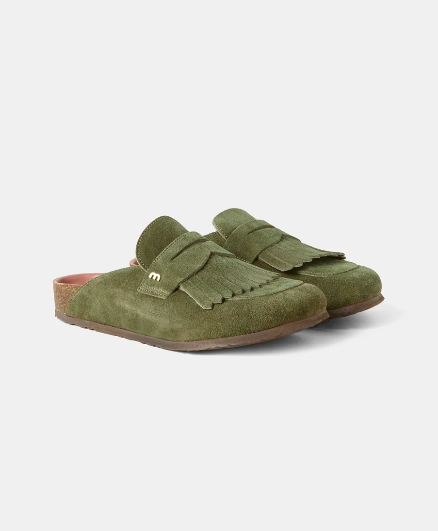 Momoni Women's Fringed Slippers in Grass Green - Comfortable & Stylish Slide Sandals