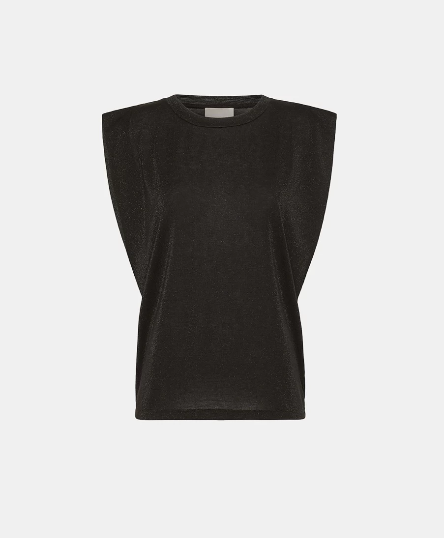 Momoni Women's Enna Lurex Jersey Top - Black Elegant Knitwear for Stylish Outfits