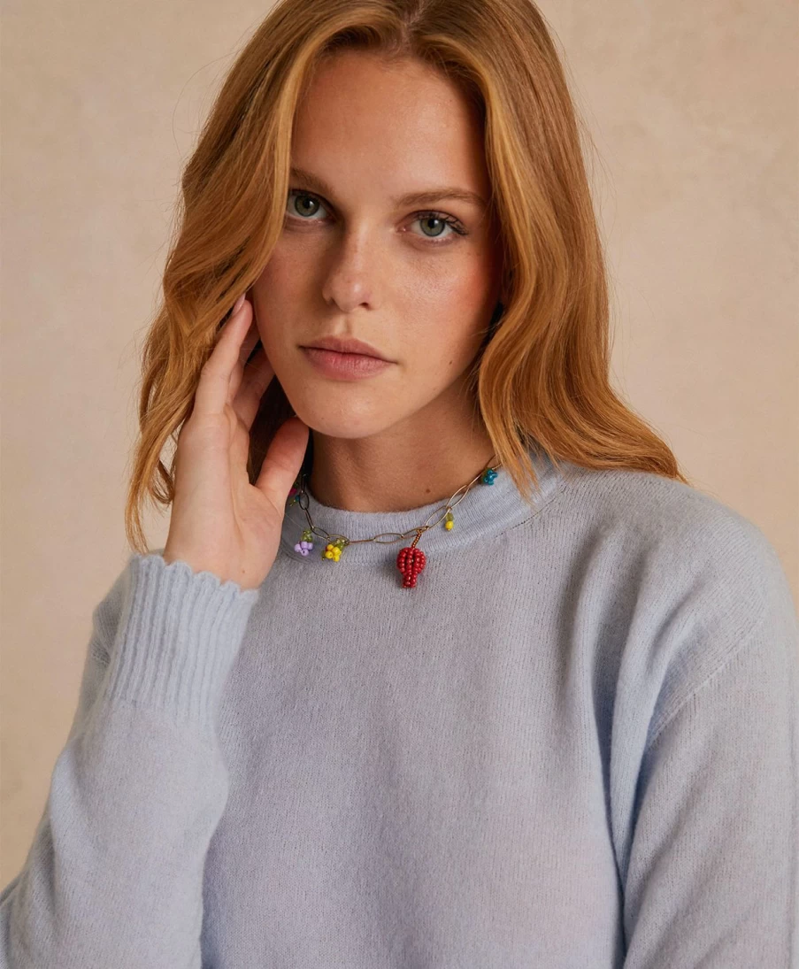 Momoni Women's Sky Blue Visone Knitwear - Soft Stretch Mohair Sweater