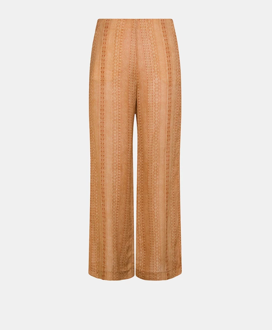 Momoni Women's Ginepro High-Waisted Viscose Linen Pant in Cream Rust - Comfortable Summer Trousers