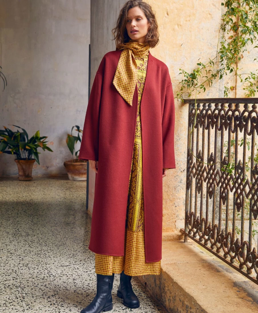 Momoni Women's Double-Face Wool Blend Coat in Brick - Elegant Roland Style