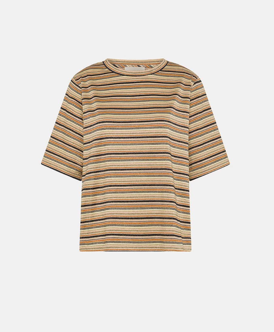 Momoni Women's Rust Multicolour Striped Lurex Jersey T-Shirt