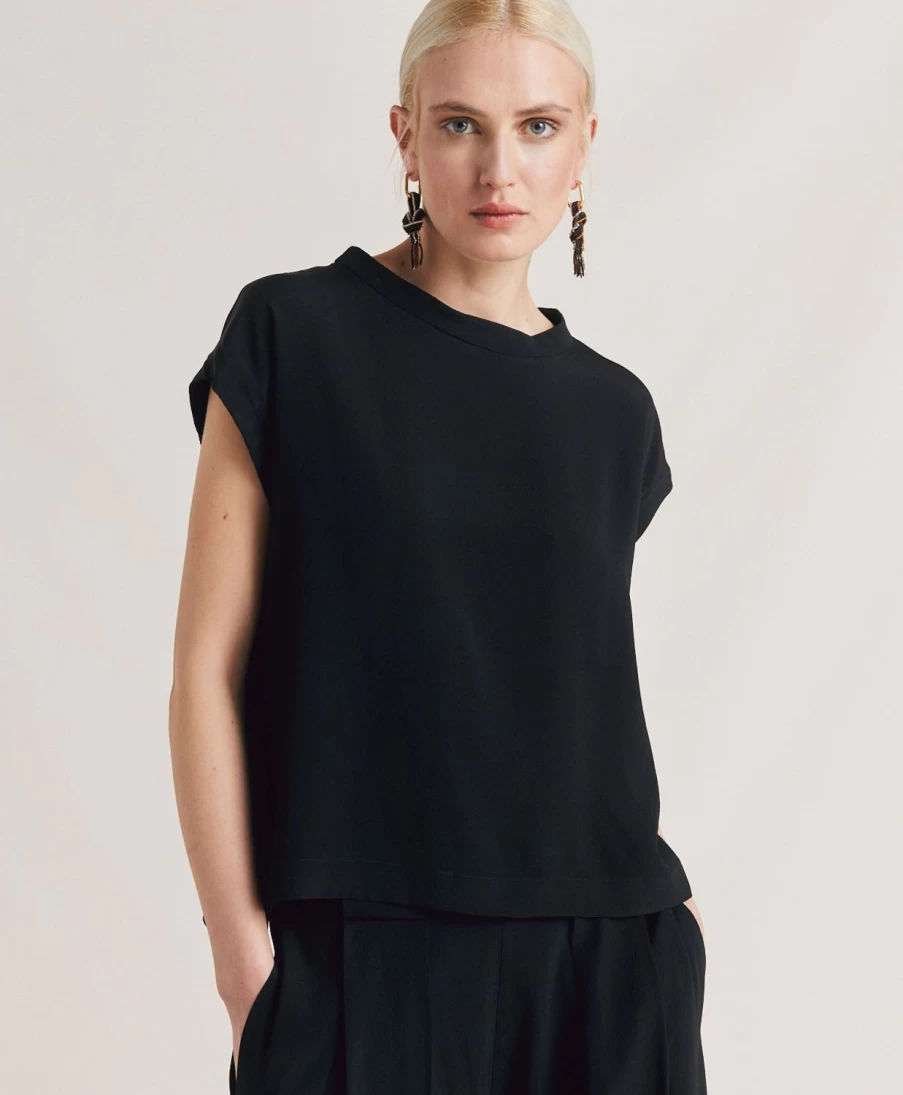 Momoni Women's Black Curacao Blouse in Plain Acetate Silk - Elegant Silk Top
