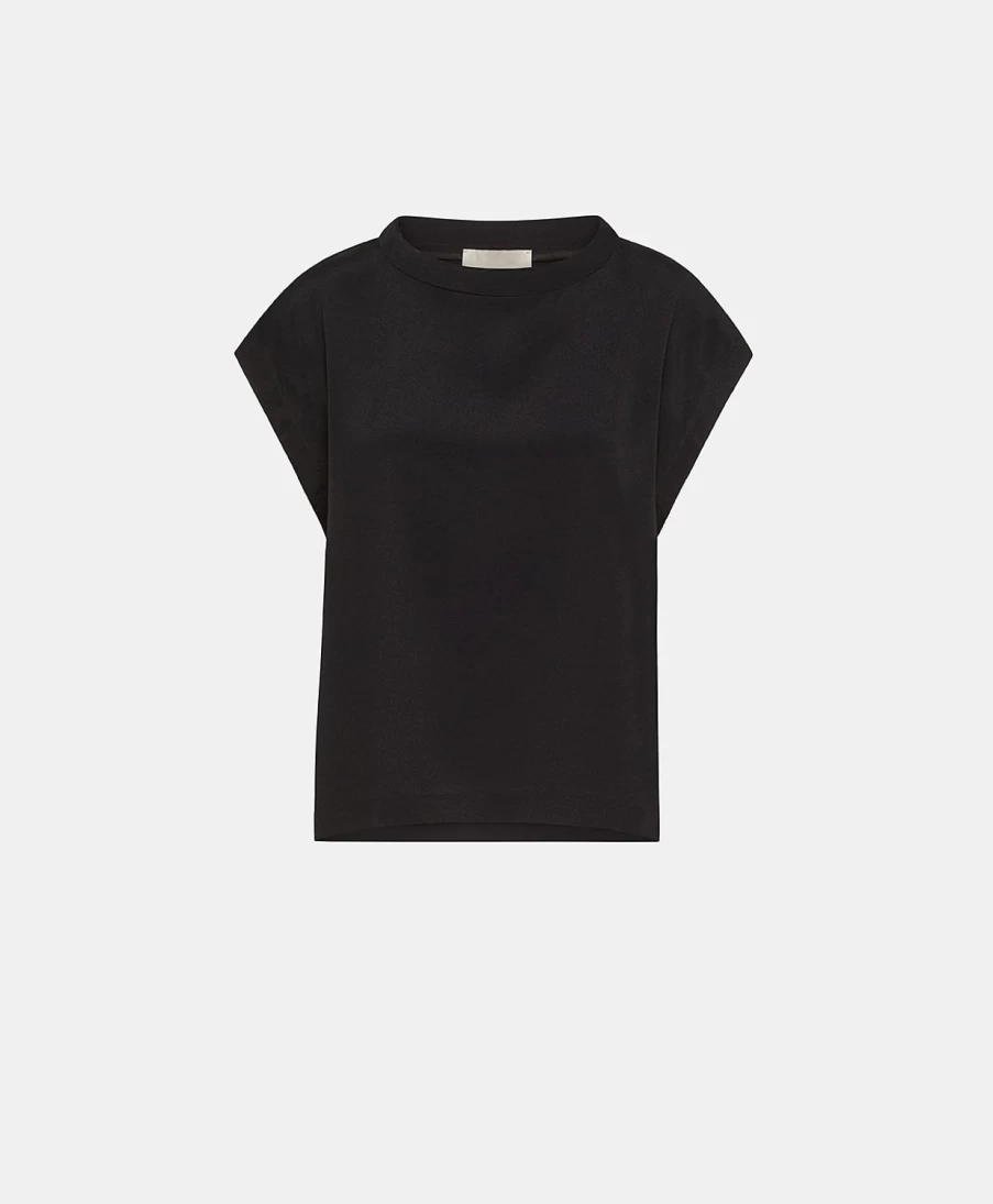 Momoni Women's Black Curacao Blouse in Plain Acetate Silk - Elegant Silk Top