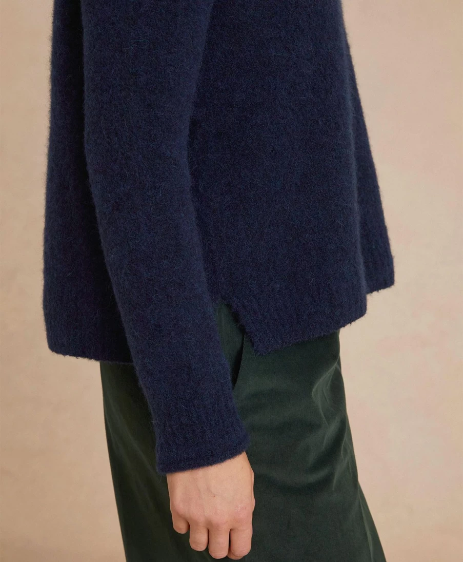 Momoni Women's Blue Ostrya Knitwear Fleece-Effect Baby Alpaca Sweater
