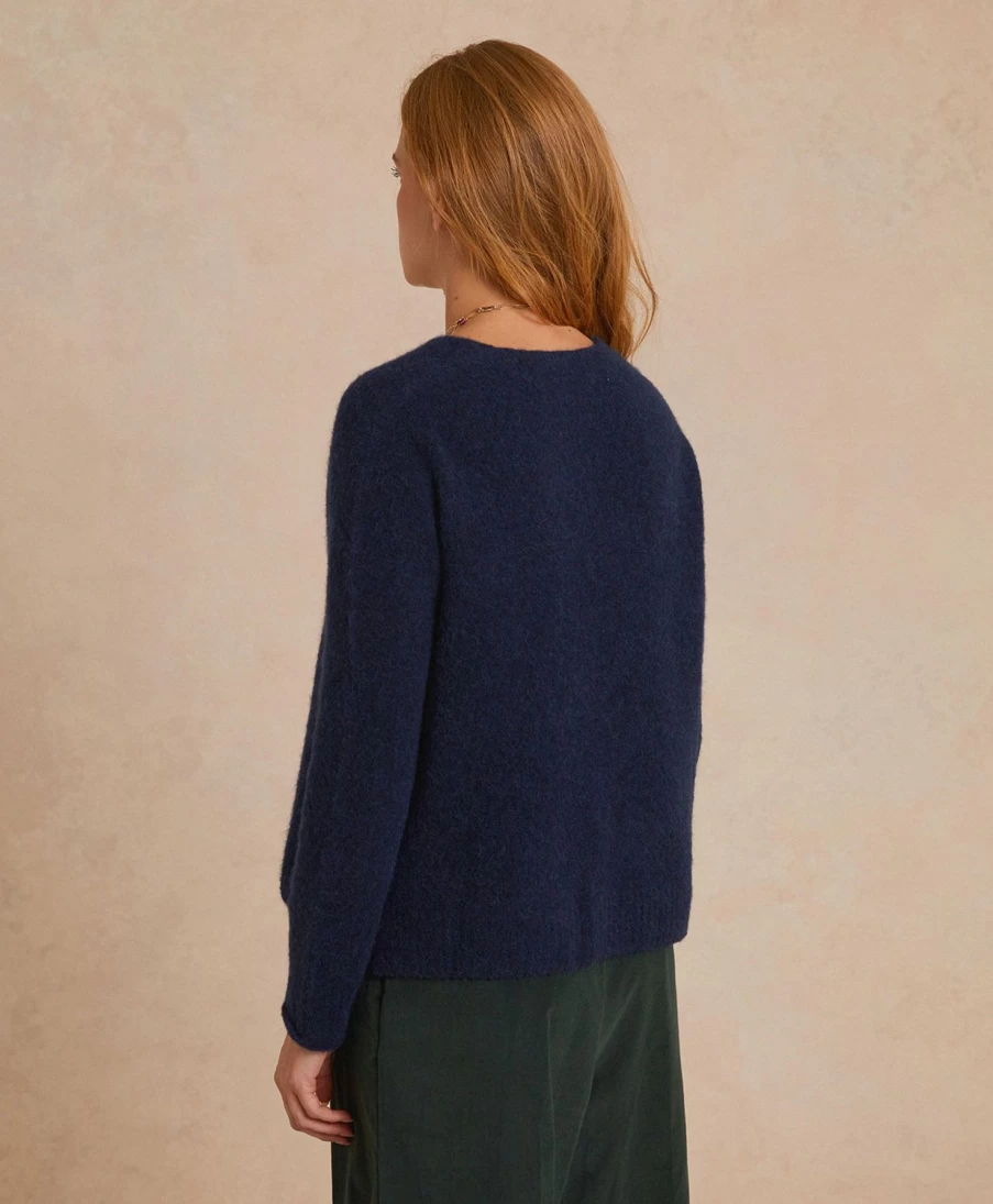 Momoni Women's Blue Ostrya Knitwear Fleece-Effect Baby Alpaca Sweater