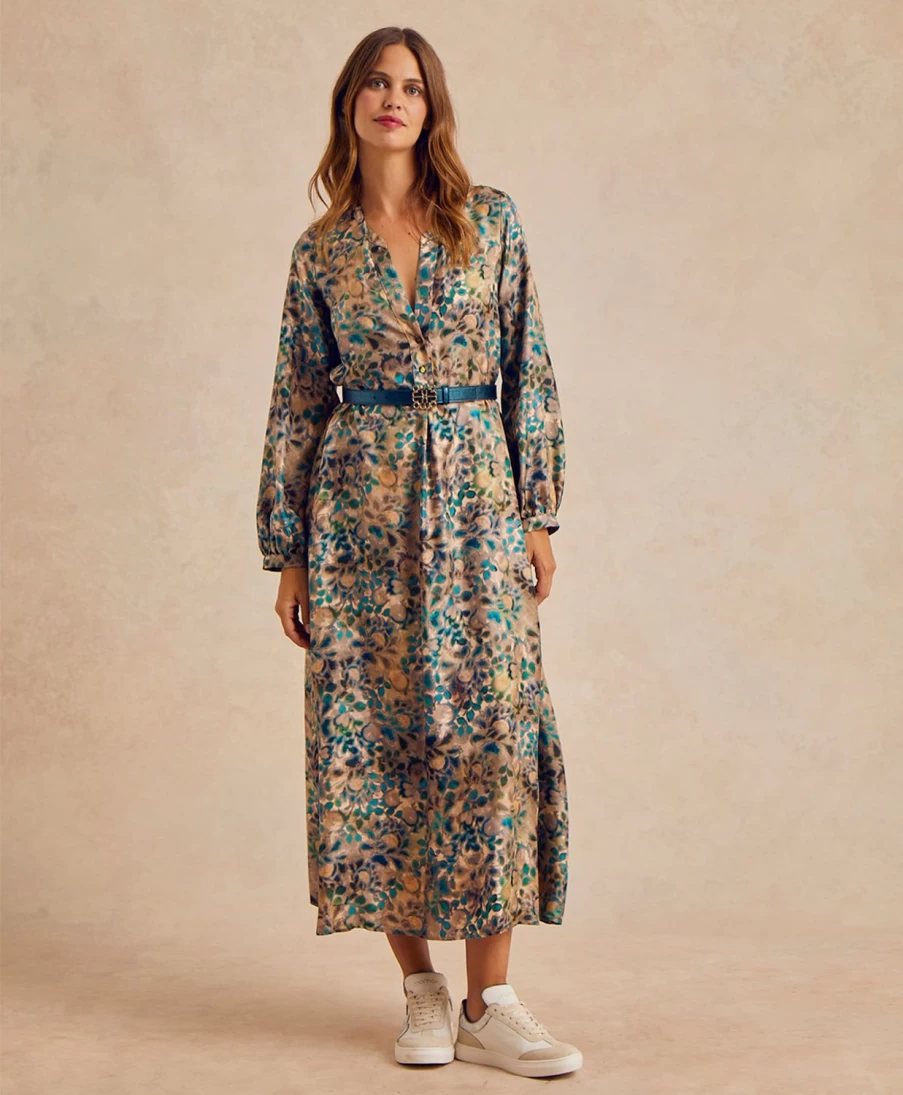 Momoni Women's Amede Printed Silk Twill Dress - Multicolor Green Elegant Fashion