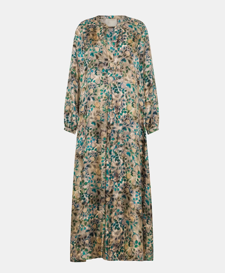 Momoni Women's Amede Printed Silk Twill Dress - Multicolor Green Elegant Fashion