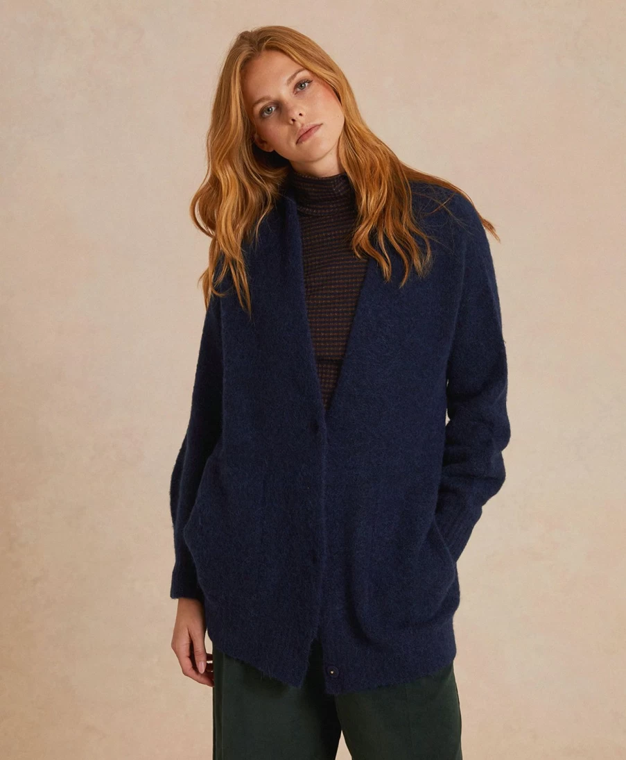 Momoni Women's Blue Fleece-Effect Baby Alpaca Cardigan - Cozy Chamonix Style
