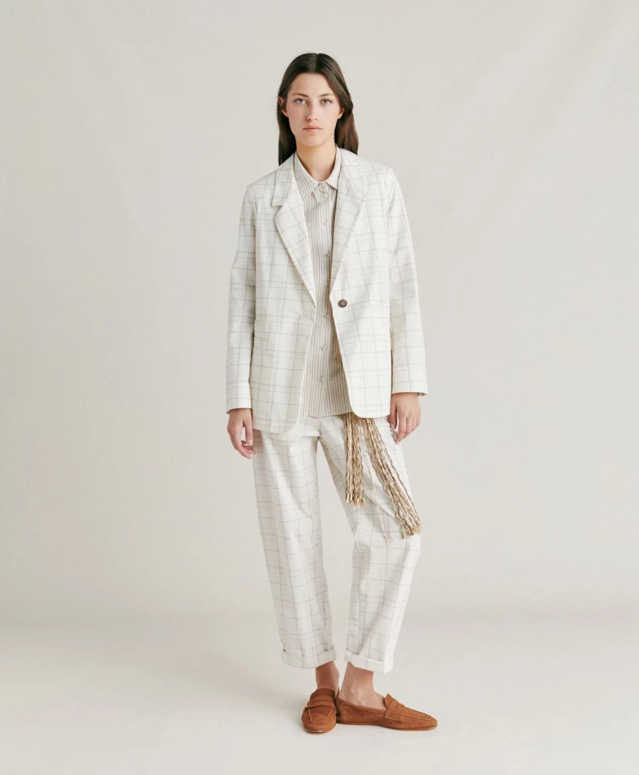 Momoni Women's Dayton Check Seersucker Jacket - Cream & Mud Casual Style