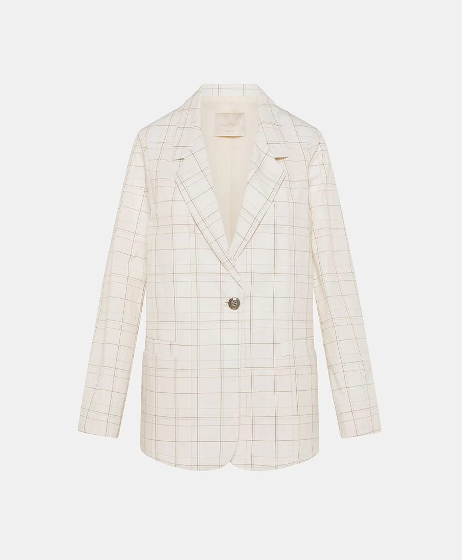 Momoni Women's Dayton Check Seersucker Jacket - Cream & Mud Casual Style