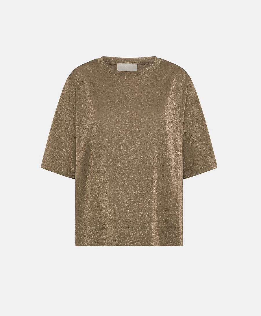 Momoni Women's Lurex Jersey Tshirt - Iora Style in Mud Color