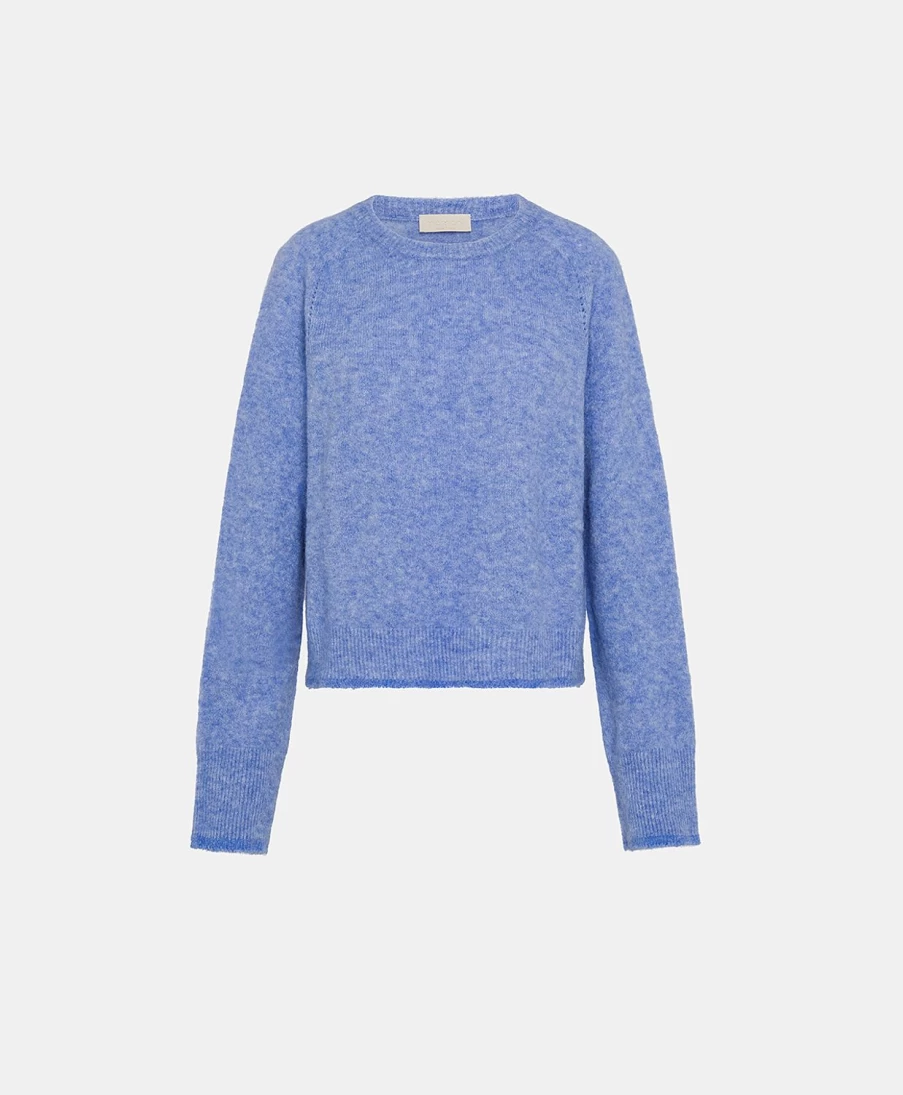 Momoni Women's Cerulean Blue Fleece-Effect Knitwear - Soft Baby Alpaca Sweater