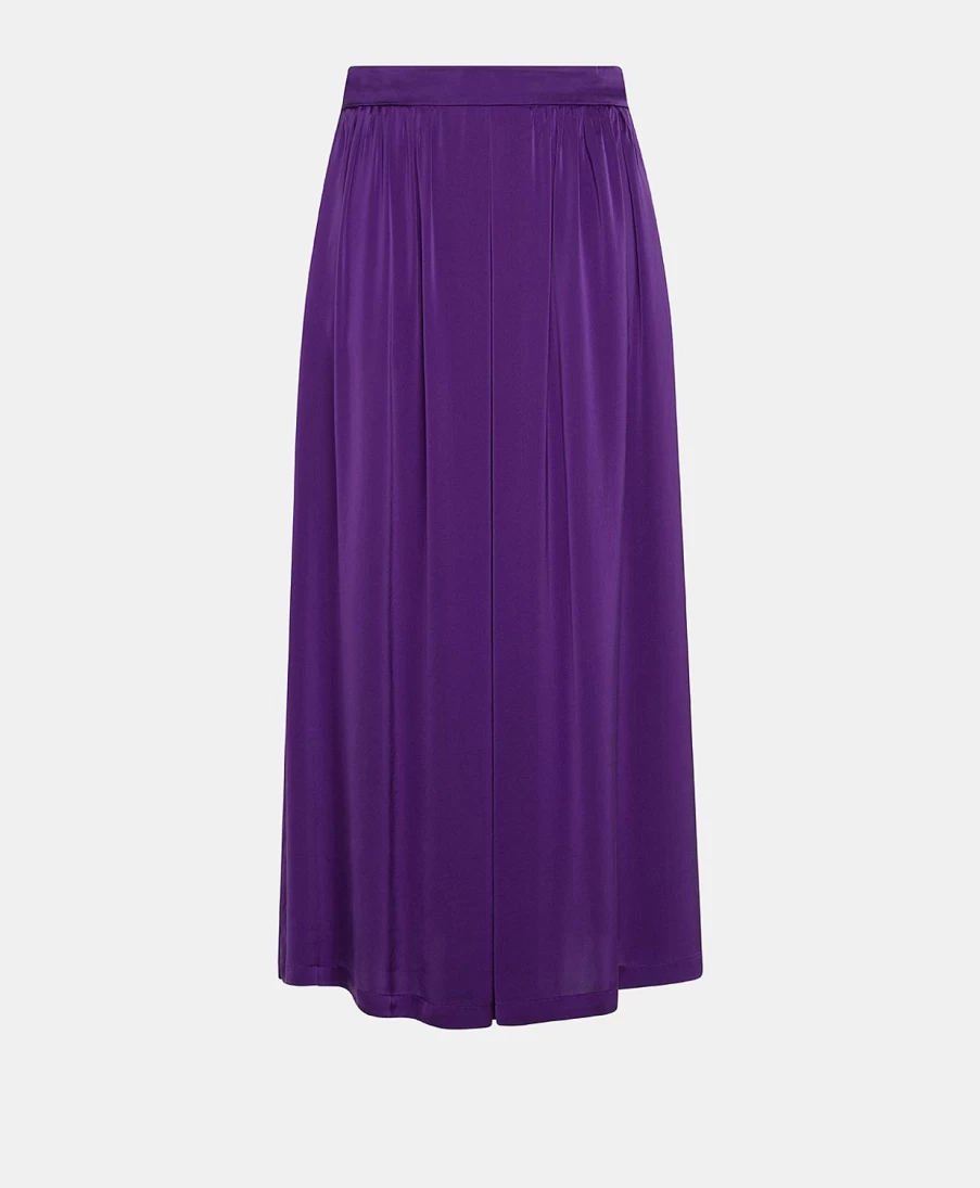 Momoni Women's Violet Satin Crepe Nicolas Skirt - Solid Color Elegant Midi Skirt