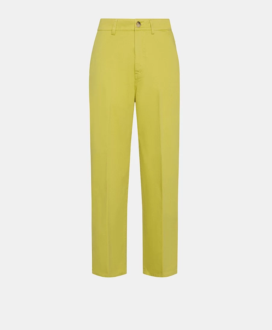 Momoni Women's Fucsia Gabardine Biker Pants in Acid Green