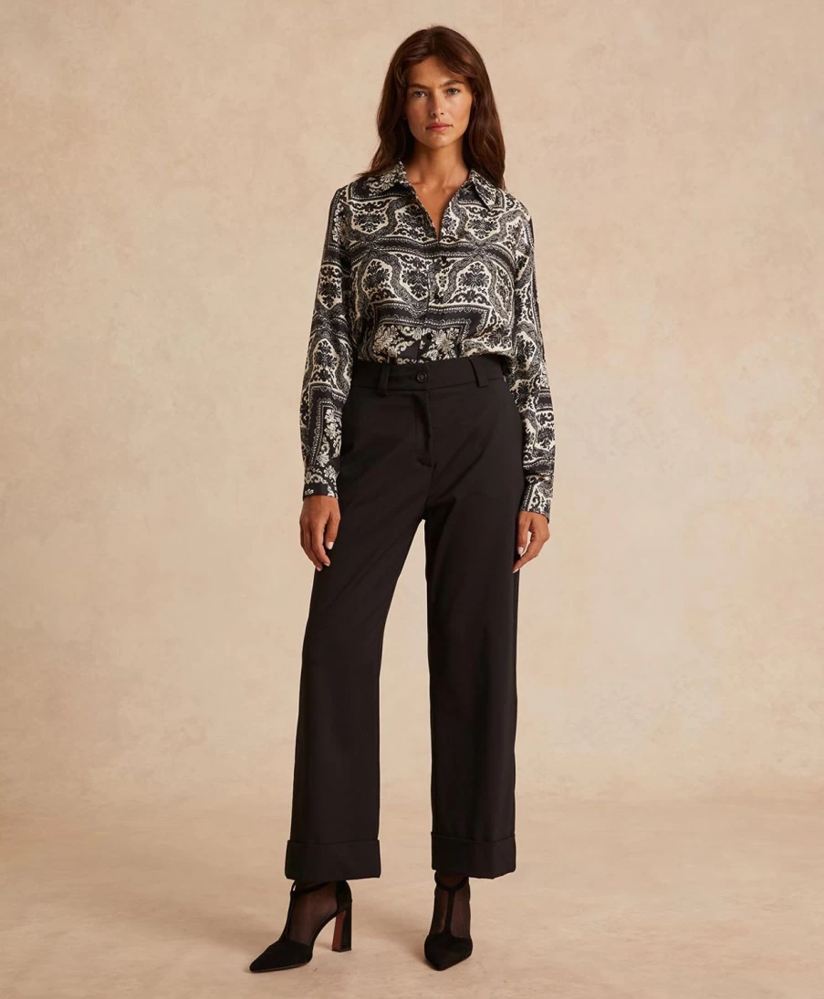 Momoni Women's Black Stretch Ribbed Mokaite Pant - Comfortable & Stylish Co/Mo Design