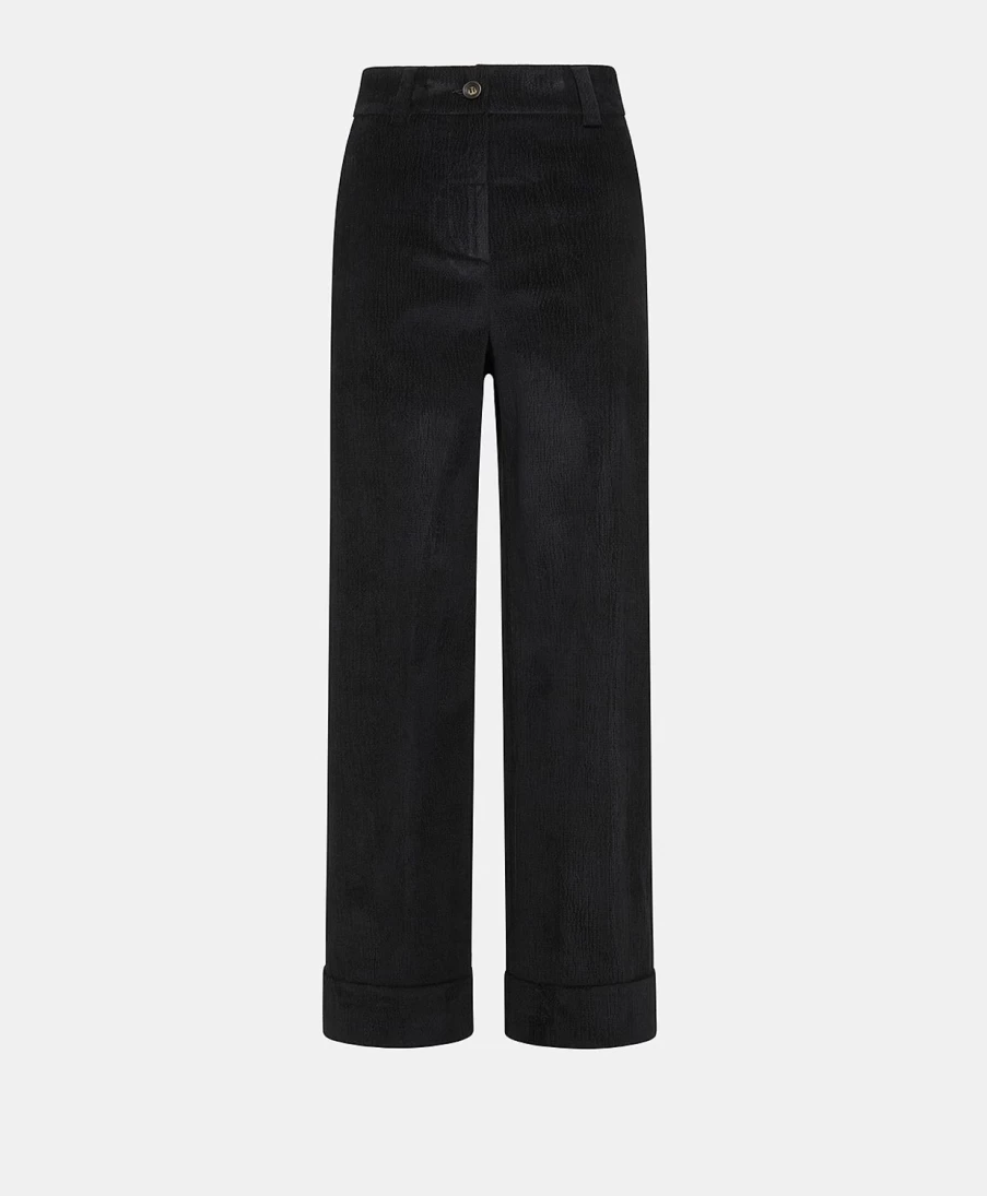 Momoni Women's Black Stretch Ribbed Mokaite Pant - Comfortable & Stylish Co/Mo Design