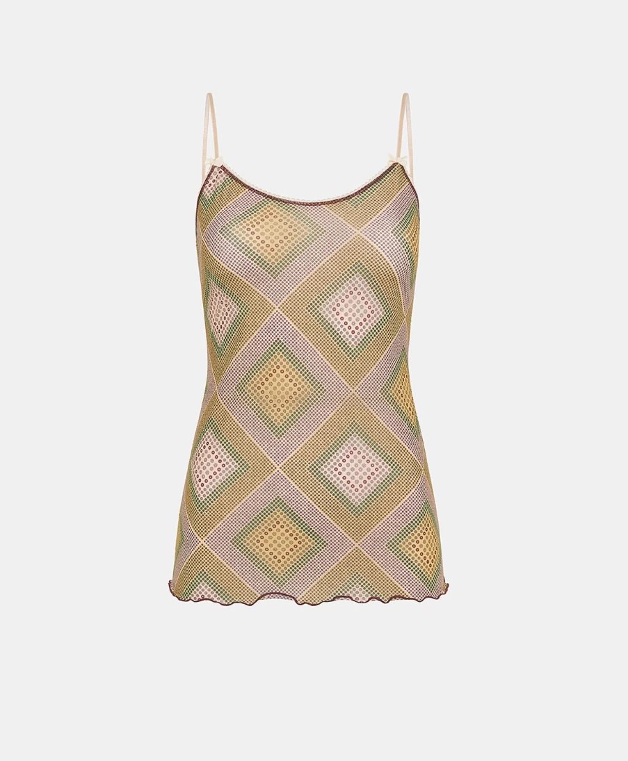 Momoni Women's Airelle Printed Nylon Top - Pink & Beige Casual Blouse