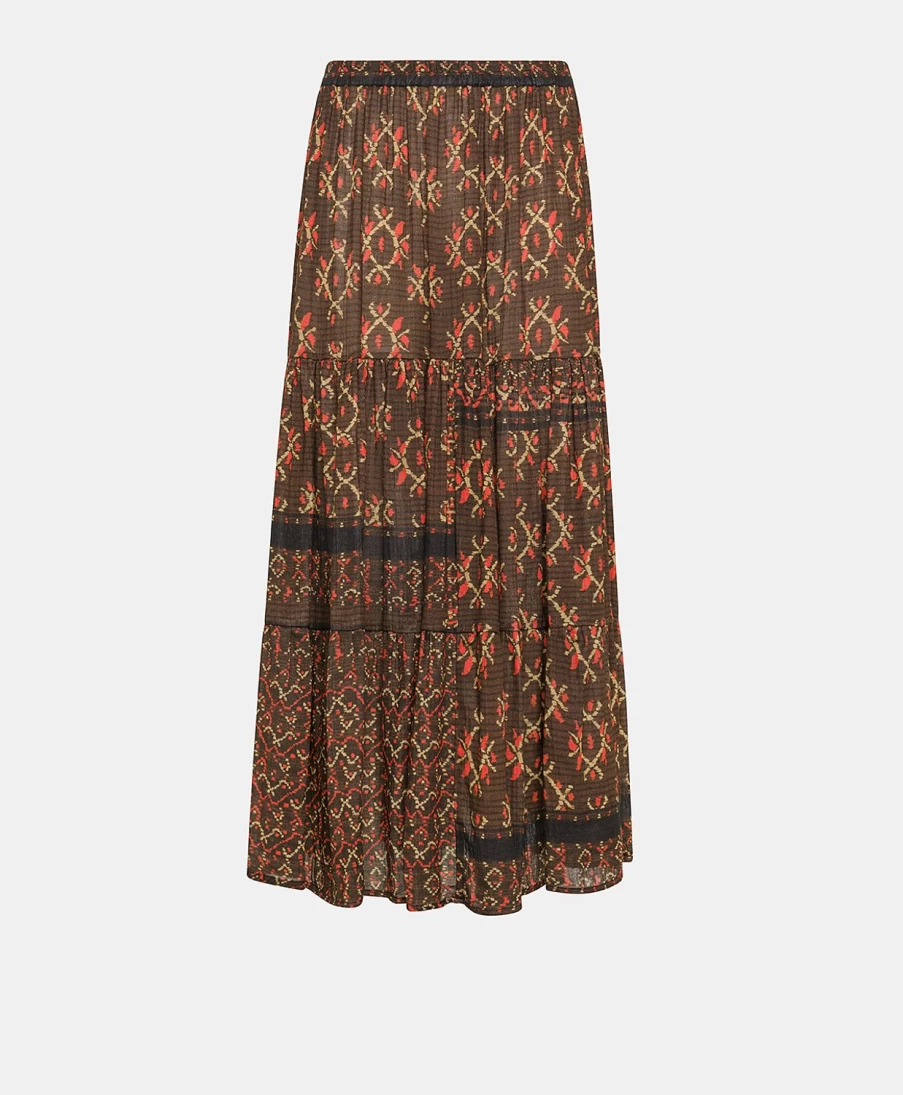 Momoni Women's Yasmine Gauze Skirt in Chocolate and Red - Flowy Boho Style