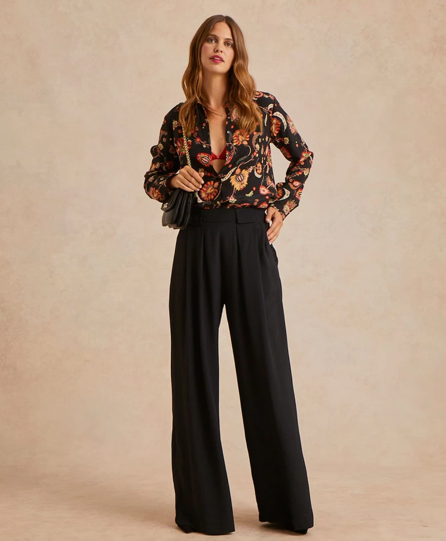 Momoni Women's Aspen Pant - Solid Black Acetate Silk Trousers