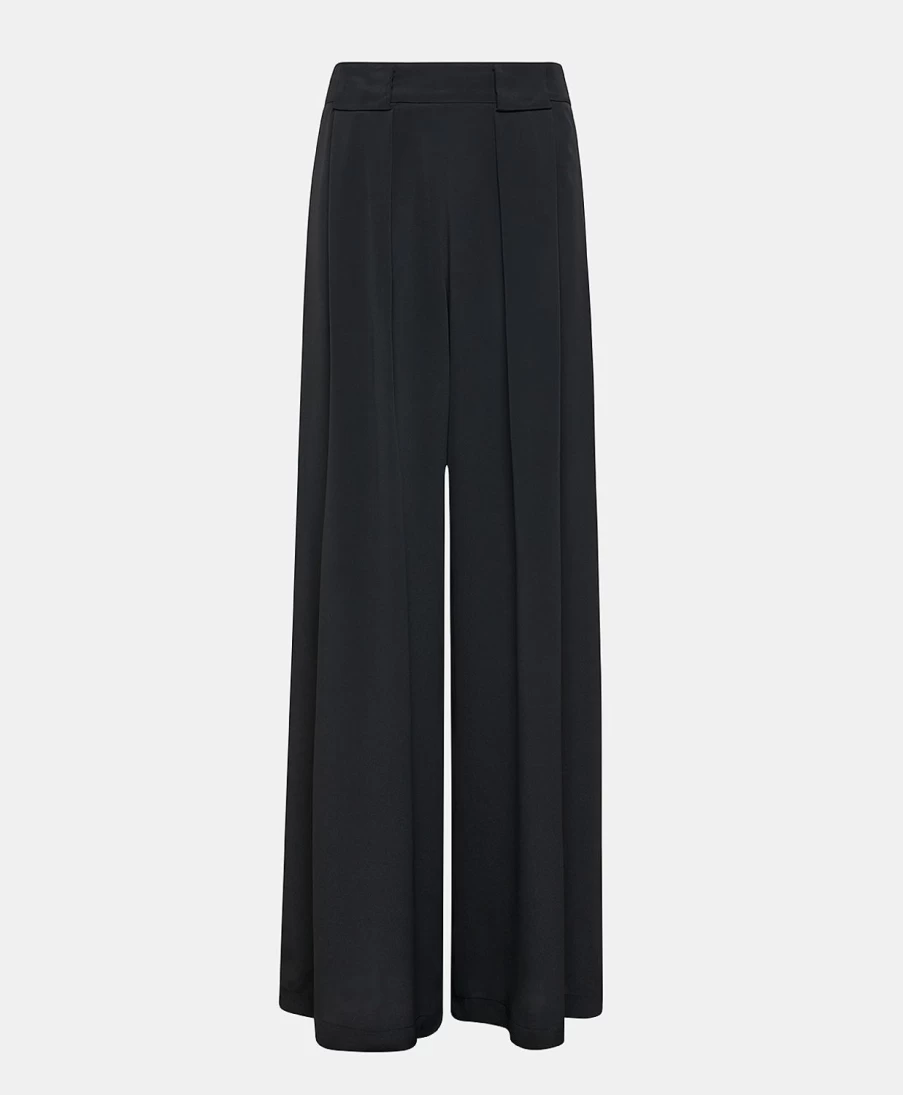 Momoni Women's Aspen Pant - Solid Black Acetate Silk Trousers