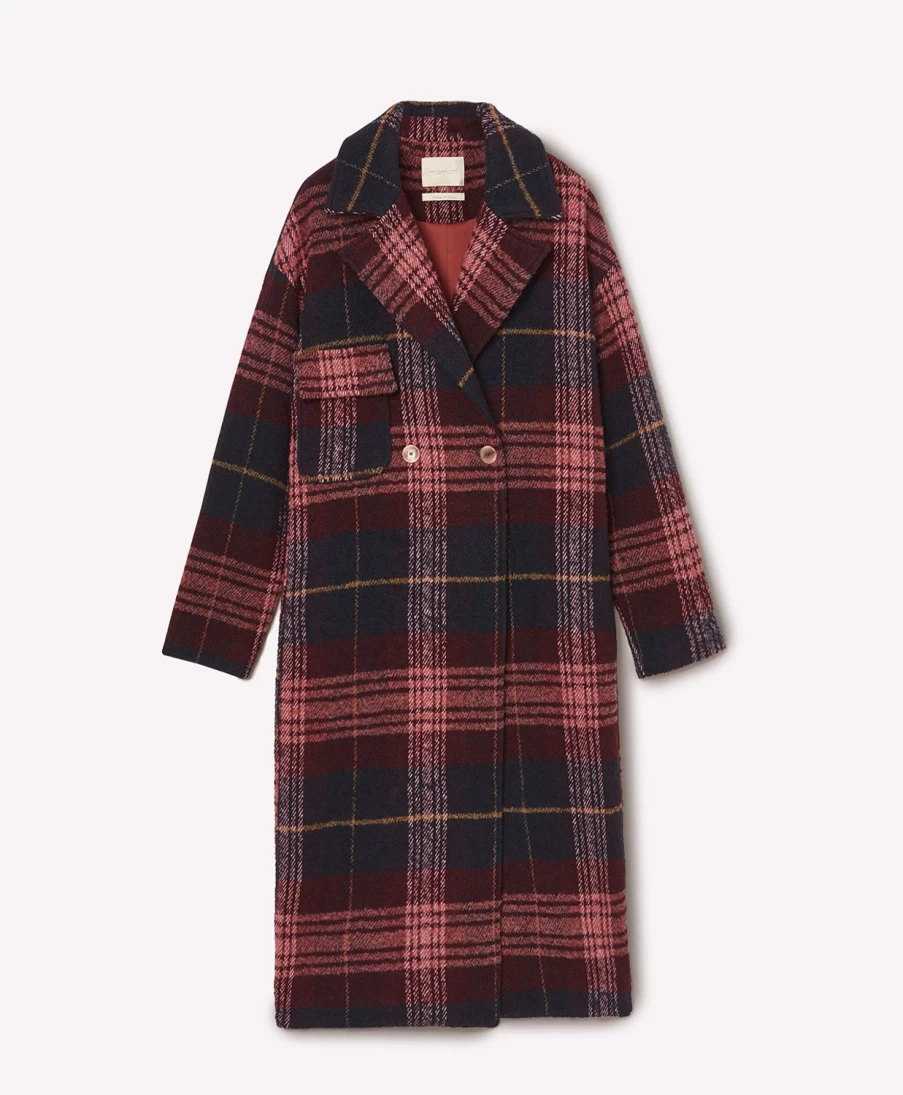 Momoni Women's Fontainebleau Burgundy Check Boucle Wool Coat