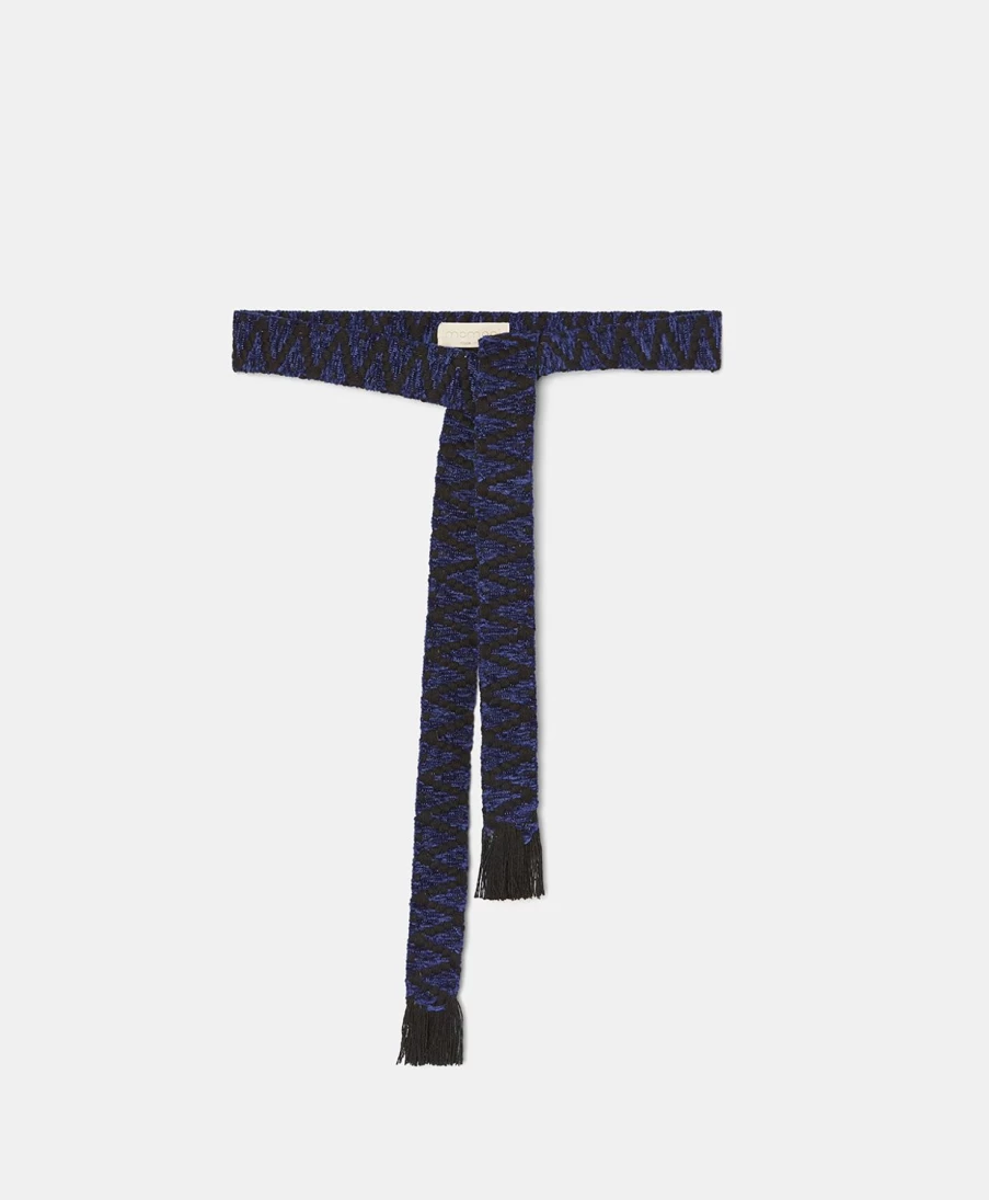 Momoni Women's Gaetan Fringed Leather Belt - Black and Blue Stylish Accessory