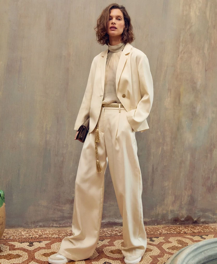 Momoni Women's Emma Jacket - Elegant Cream Viscose Wool Coat for Women