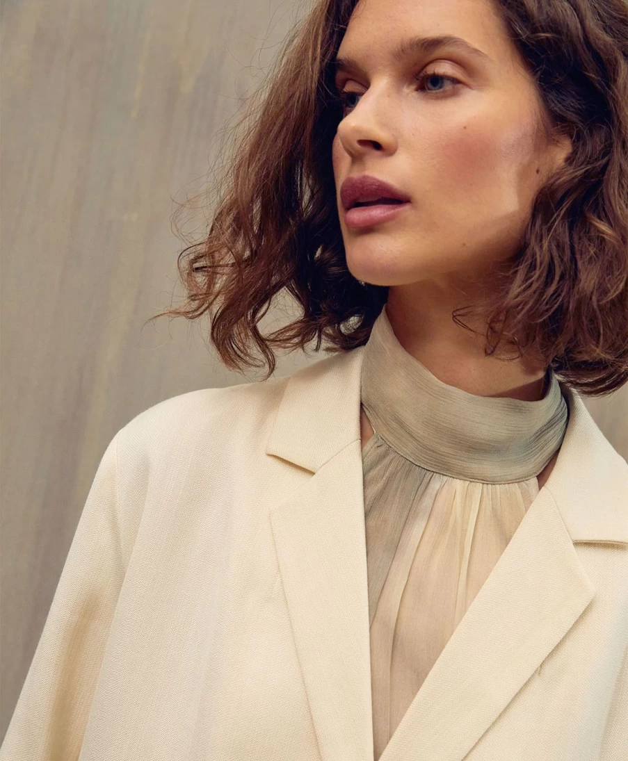 Momoni Women's Emma Jacket - Elegant Cream Viscose Wool Coat for Women