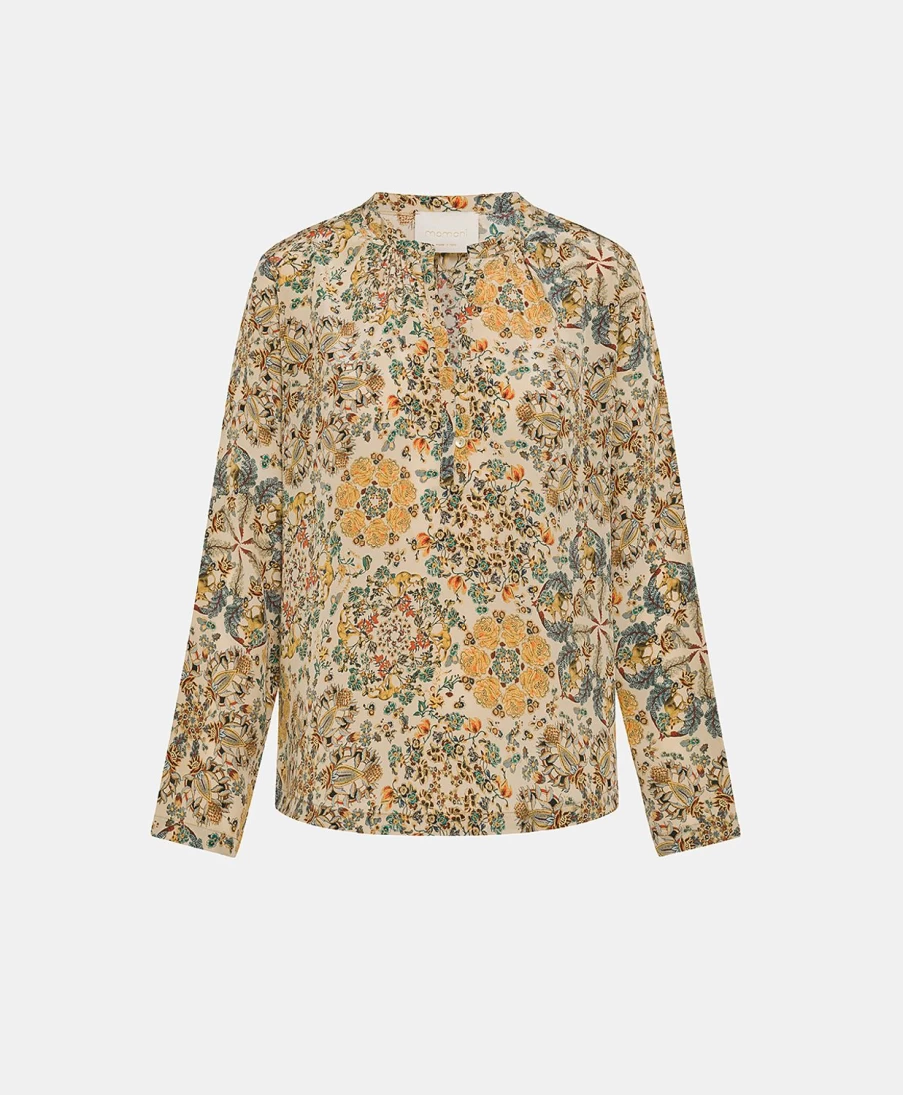Momoni Women's Hector Blouse - Multicolor Beige Printed Crepe de Chine Top