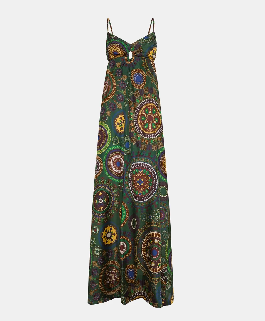 Momoni Women's Jolie Silk Dress - Dark Green Multicolour Habotai Elegance