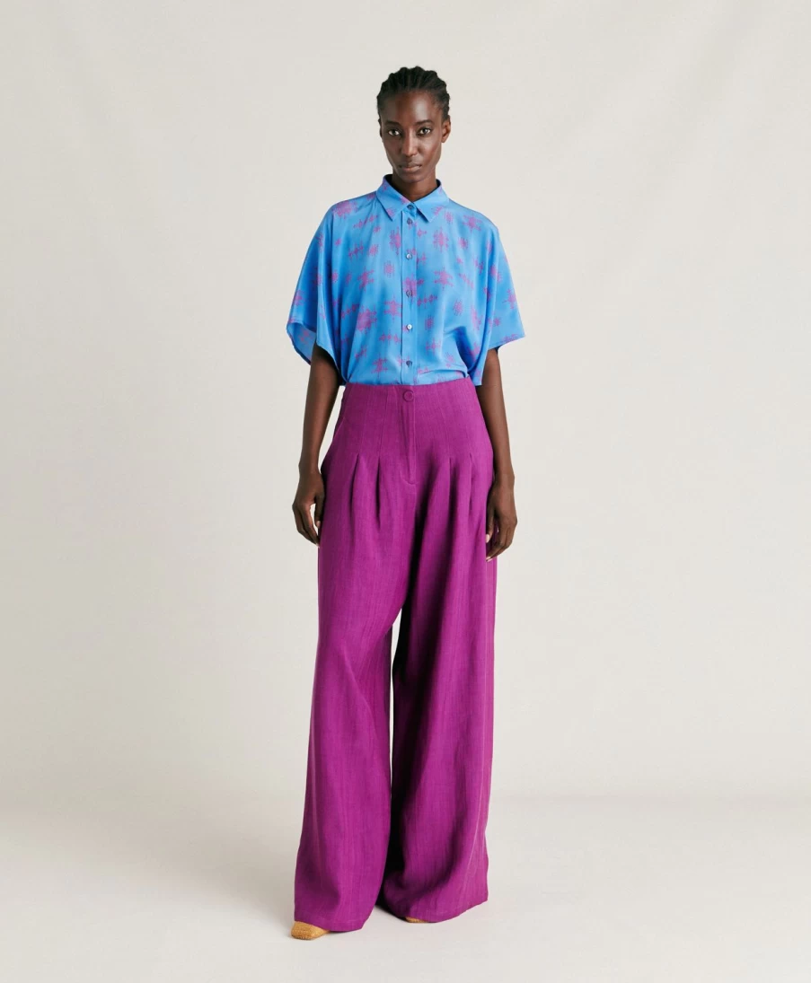 Momoni Women's Violina Pant - Elegant Viscose Linen Blend in Cyclamen