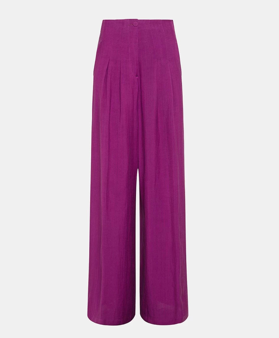 Momoni Women's Violina Pant - Elegant Viscose Linen Blend in Cyclamen
