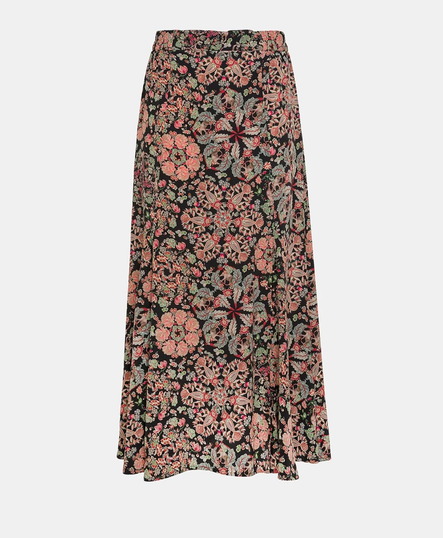 Momoni Women's Theo Skirt - Black and Red Printed Crepe de Chine