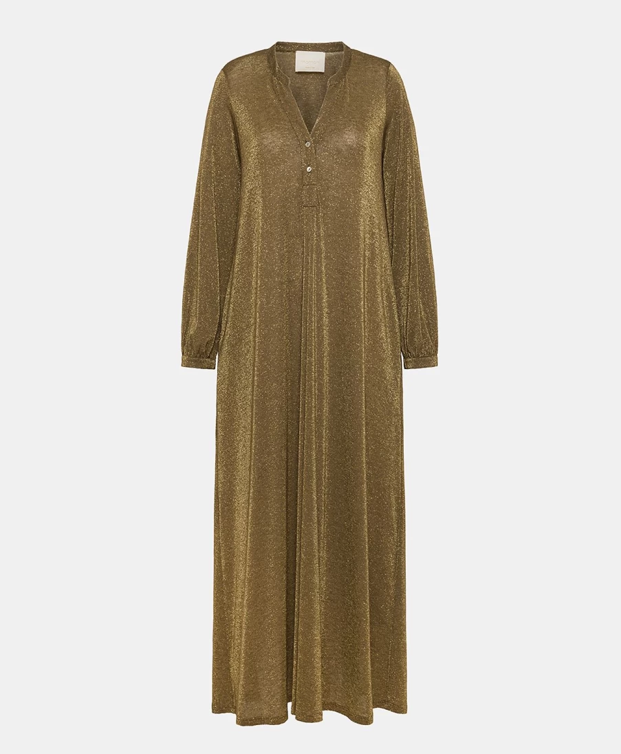 Momoni Women's Amede Lurex Jersey Dress in Cigar Brown - Elegant Glamorous Style