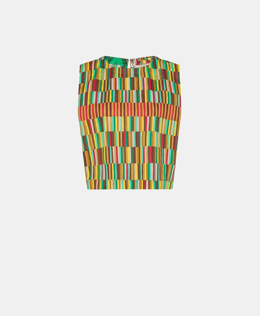 Momoni Women's Multicolor Yellow Poplin Moon Top