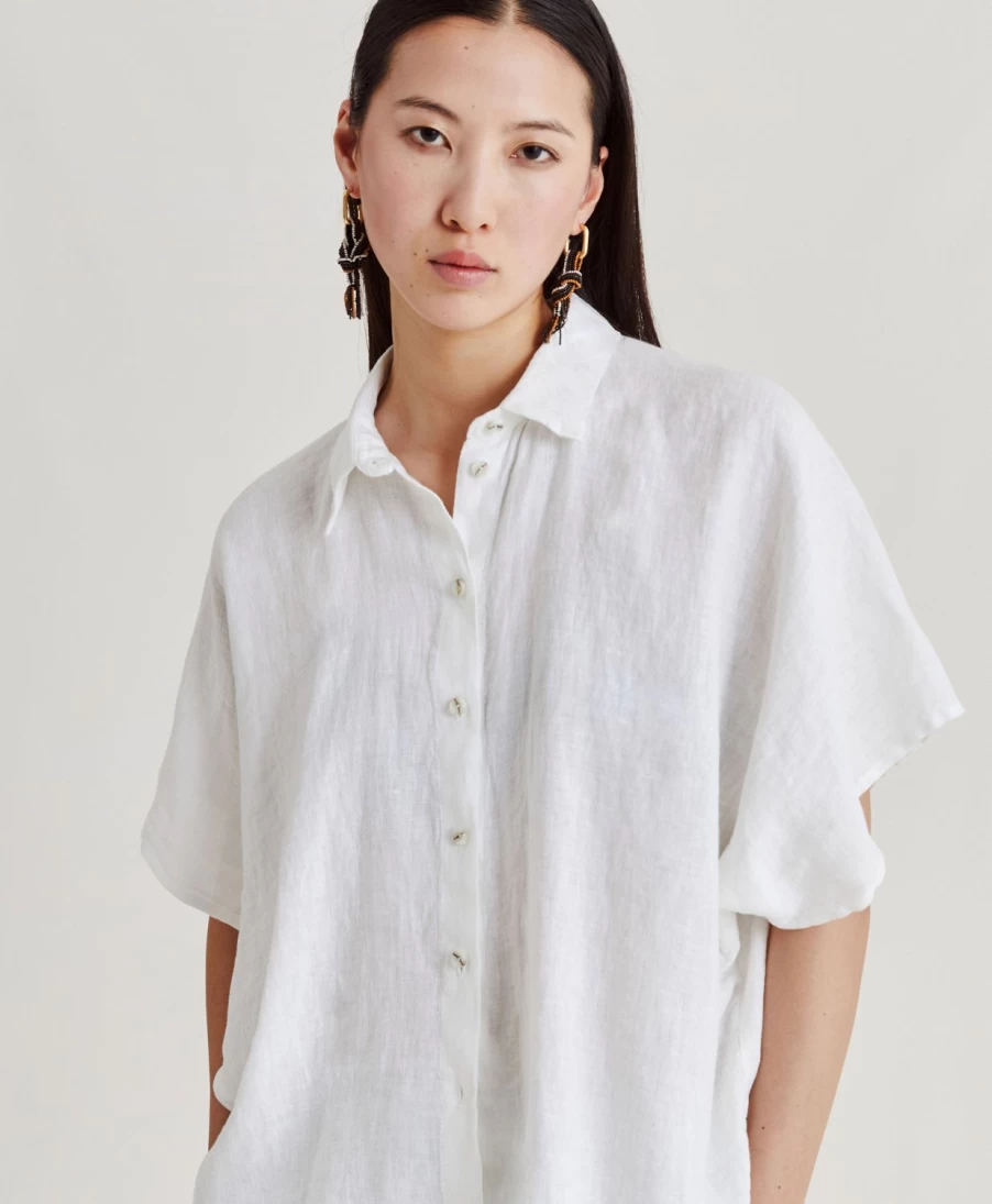 Momoni Women's Linen Shirt in Optical White - Elafonissi Style Summer Top