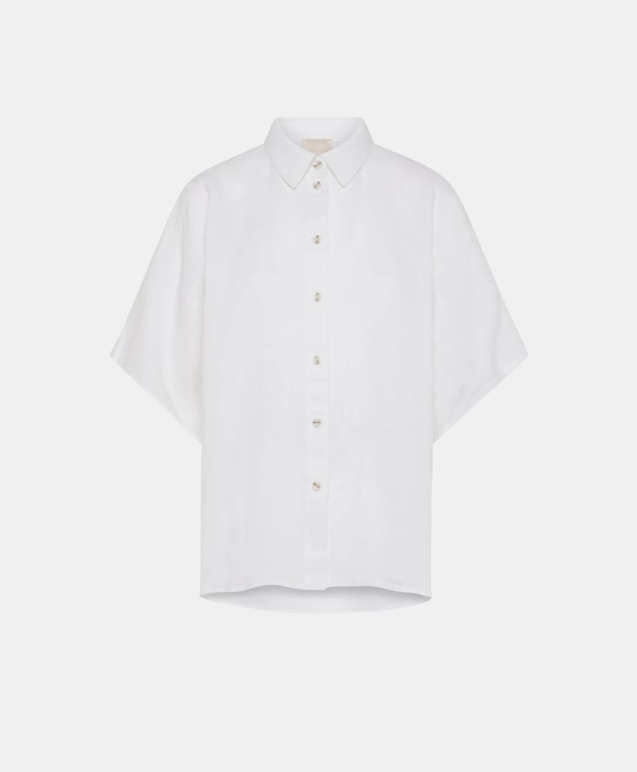 Momoni Women's Linen Shirt in Optical White - Elafonissi Style Summer Top