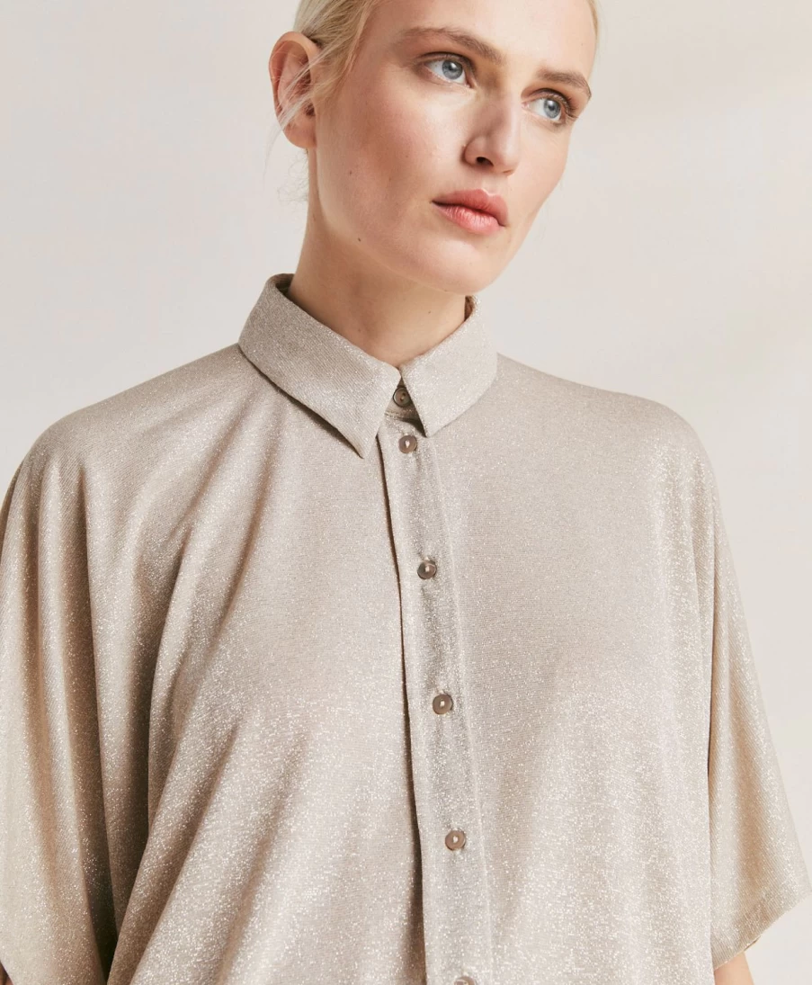 Momoni Women's Brooklyn Lurex Jersey Shirt in Sand - Elegant & Comfortable Top