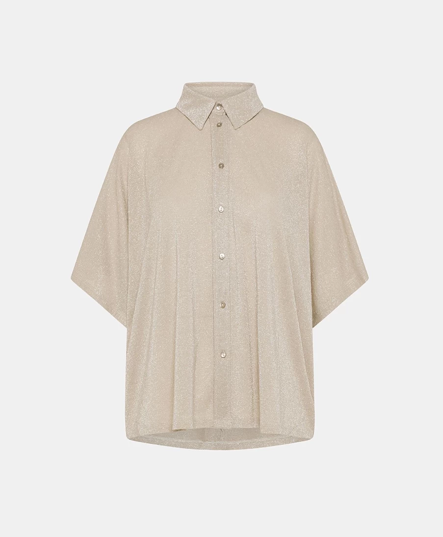 Momoni Women's Brooklyn Lurex Jersey Shirt in Sand - Elegant & Comfortable Top