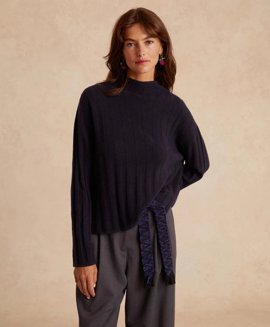 Momoni Women's Blue Cashmere Flat Rib Gael Knitwear Sweater