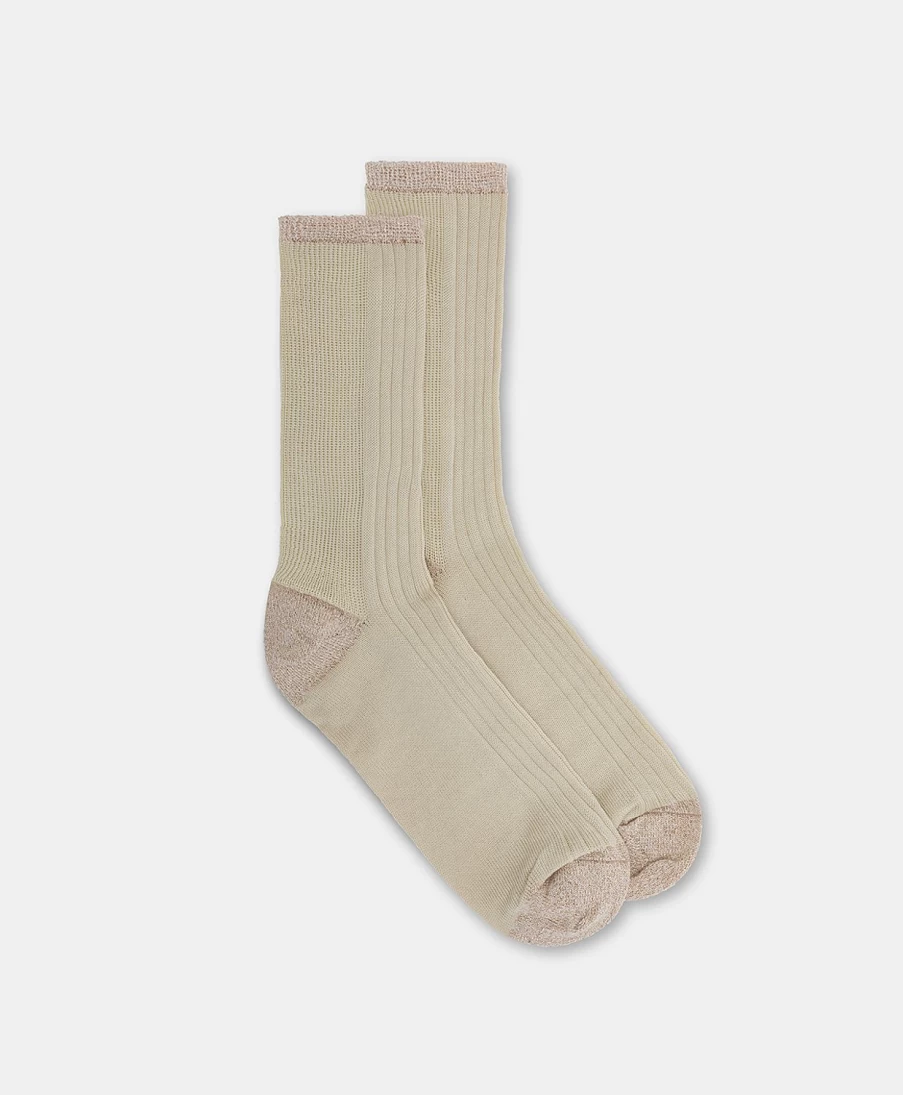 Momoni Women's Flamenco Vanise Ribbed Socks - Sand Color Comfortable Casual Footwear