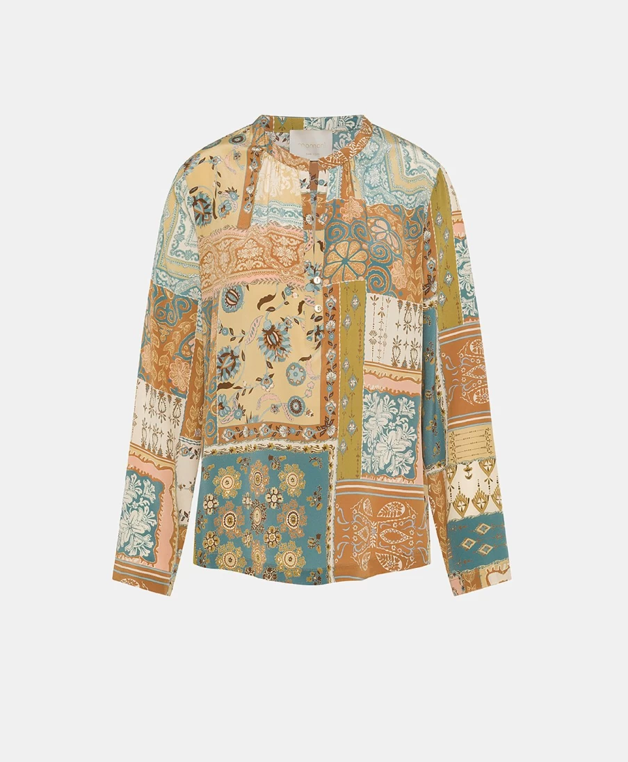 Momoni Women's Hector Blouse - Multicolor Pink Printed Crepe de Chine Top