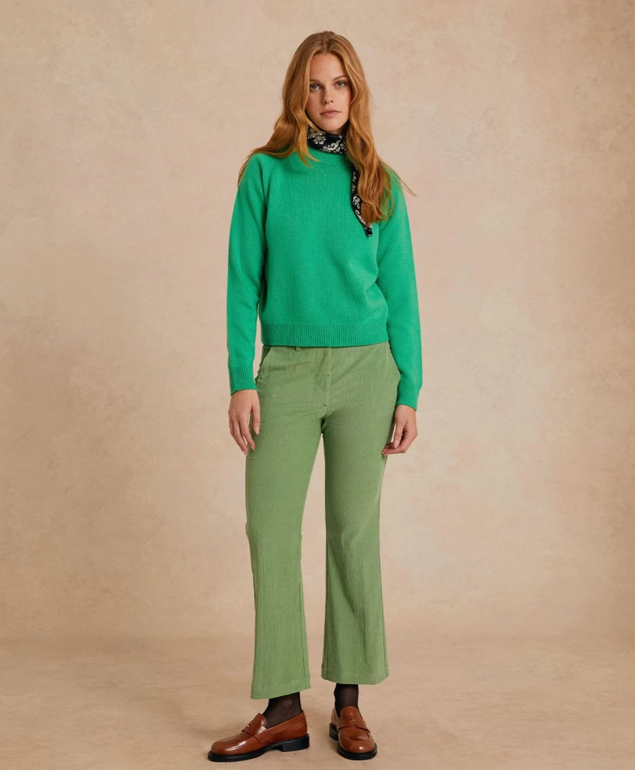 Momoni Women's Indra Pant - Stretch Ribbed Cotton Modal Blend in Water Green