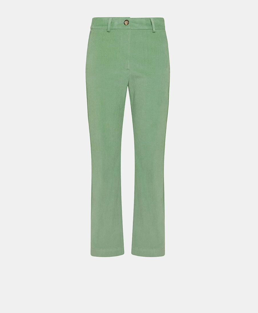 Momoni Women's Indra Pant - Stretch Ribbed Cotton Modal Blend in Water Green