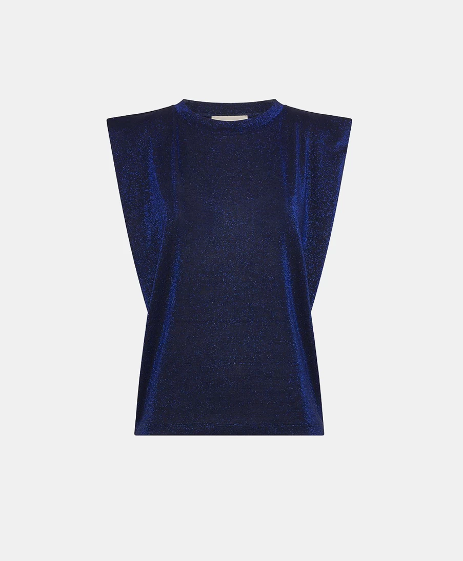 Momoni Women's Blue Lurex Jersey Enna T-Shirt - Stylish Comfort Top
