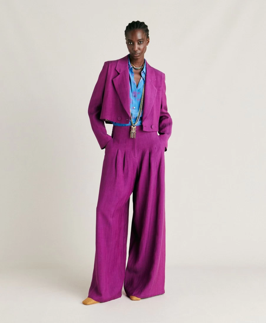 Momoni Women's Rosita Jacket - Elegant Viscose Linen Blazer in Cyclamen Pink