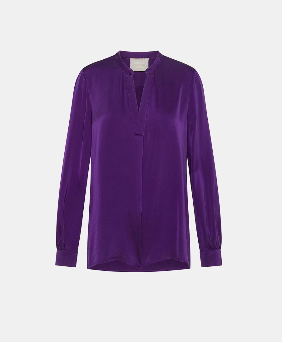 Momoni Women's Violet Angelica Bis Blouse - Solid Color Satin Crepe Elegant Top