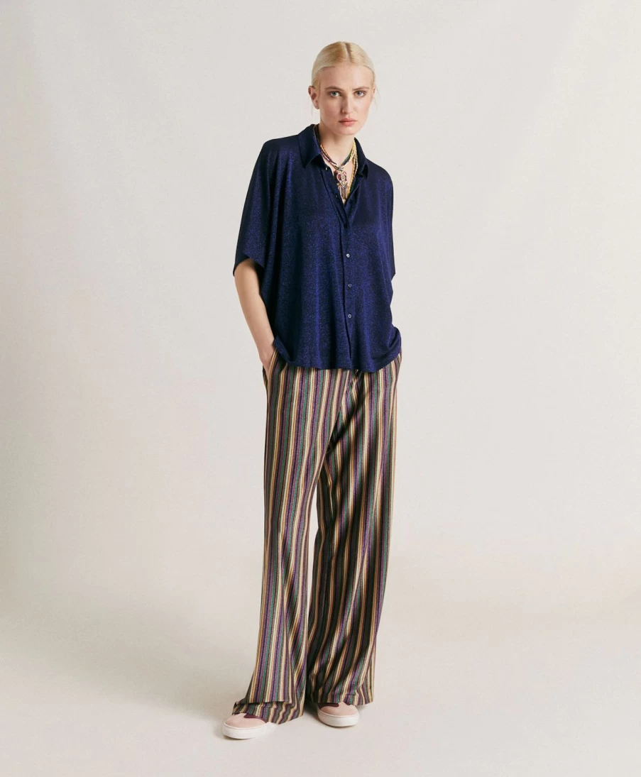 Momoni Women's Baccarat Striped Lurex Jersey Pants - Multicolor Green