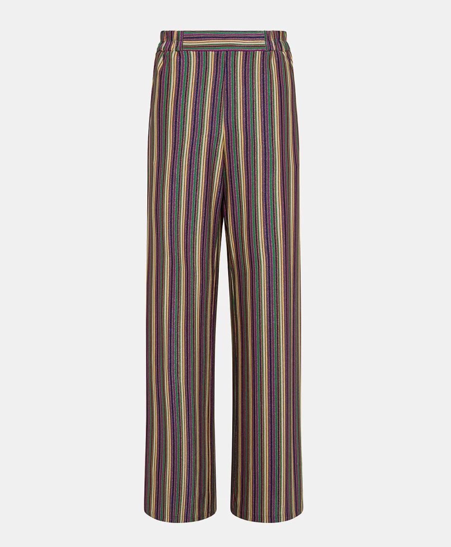Momoni Women's Baccarat Striped Lurex Jersey Pants - Multicolor Green